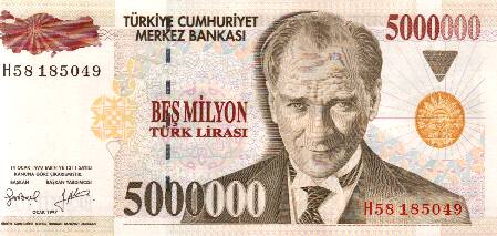 One of the old Turkish banknotes